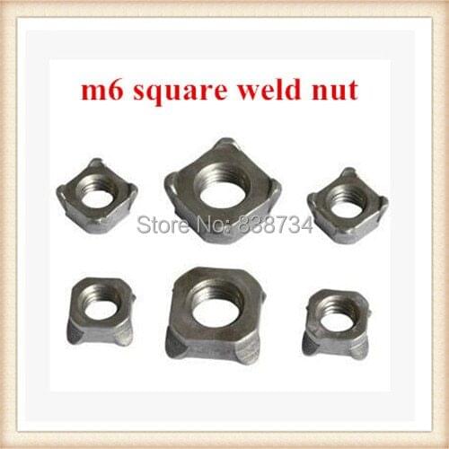 100pcs steel natural m6 square weld nut