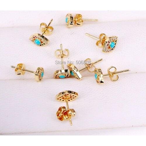 12 Pairs ZYZ339-1070 High Quality Stone CZ Crystal Eye Earrings Gold Color Cubic Zirconia Stud Earrings Women Jewelry