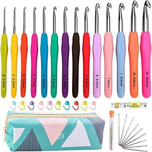 14 Mixed Extra Size Crochet Hooks Set Ergonomic Non Dlip Rubber Soft Handle Grip Knitting Needles Hooks For Chunky Yarns