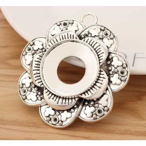2 Pieces Tibetan Silver Large Flower Charms Pendants Fits 27mm Round Blank Cameo Cabochon Settings Jewellery Making 61x56m