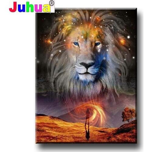 Animal Diamond Embroidery Full Square/Round 5D Diamond Painting Star Lion and man painting with diamonds Home Art
