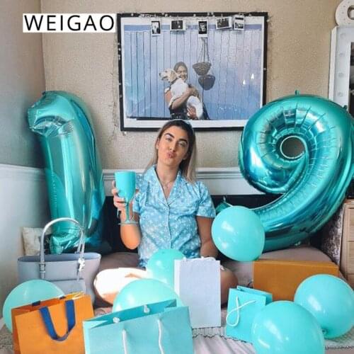 32inch Big Turquoise Number Balloons Candy Blue Digital Foil Helium Air Happy Birthday Party Decorations Baby Shower Supplies