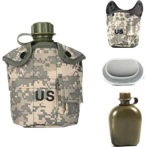 1L Outdoor Miltary Cup Water Bottle Aluminum Canteen Water Bottle Tactical Kettle Pouch Pocket Bag Cover Hiking Camping Kettle