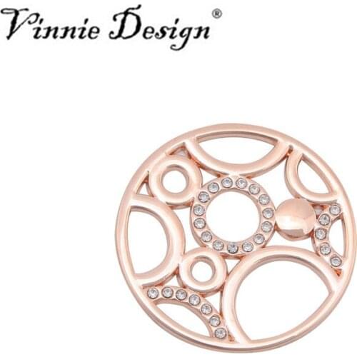Vinnie Design Jewelry 25mm Small Crystal Round Coin Disc fit into 25mm Coin Holder Frame Pendant 5pcs/lot