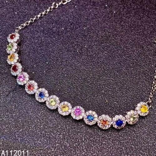 KJJEAXCMY Fine Jewelry 925 Sterling Silver inlaid colored sapphire classic women new hand bracelet support test