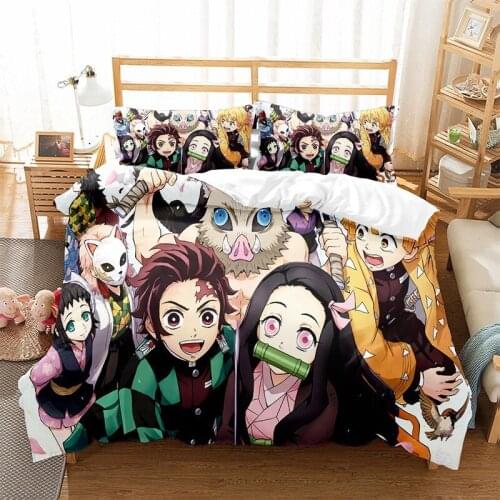 Anime Kamado Nezuko Bedding Set Demon Slayer Duvet Cover 3D Print Japan Cartoon Anime Bed Quilt Cover Pillowcase (No Sheets)