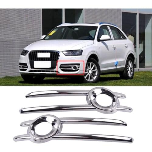 CAPQX 2PCS For Audi Q3 2013 2014 2015 ABS Chrome Front fog light foglamp Driving Lamp Frame cover trim panel Cap Garnish Shell