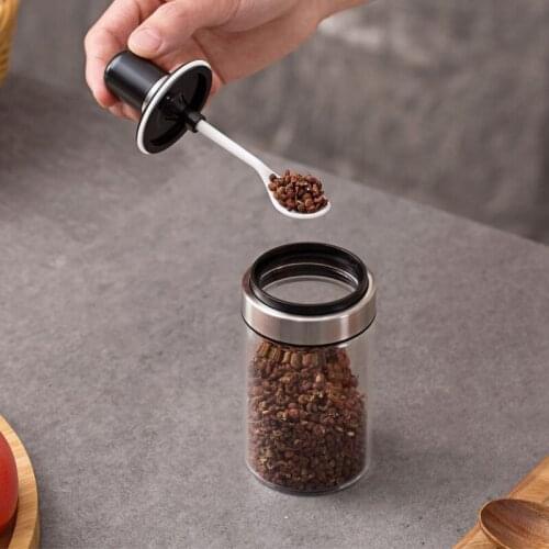 Kitchen Utensils With Spoon, Seasoning Pot, Transparent Cover, Integrated Glass Salt Pepper Bottle
