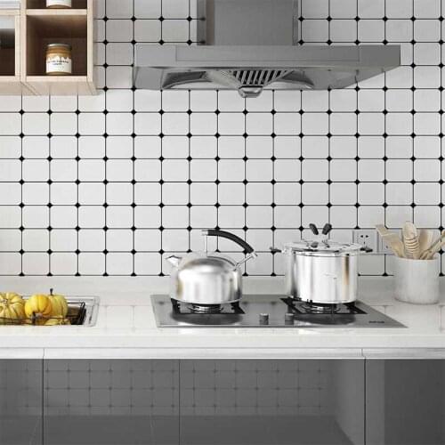 Kitchen Oilproof Wallpaper Waterproof Self-Adhesive Moisture-Proof Stove Countertop Cabinets Refurbished Tile Check Wall Sticker