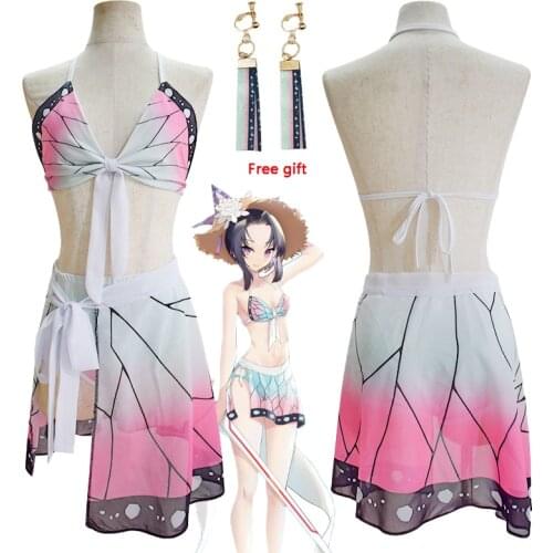 Anime Kochou Shinobu Swimsuit Demon Slayer Kimetsu no Yaiba Bikini Swimwear Set Beach Bathing Suit for Women Girls Summer
