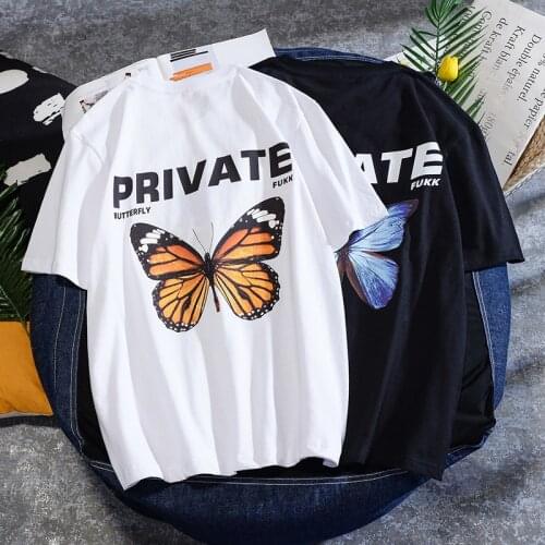 Summer Streetwear Harajuku Private Butterfly T-shirt Women Korean Style Aesthetic Short Sleeve Plus Size Cotton Top Tees Clothes