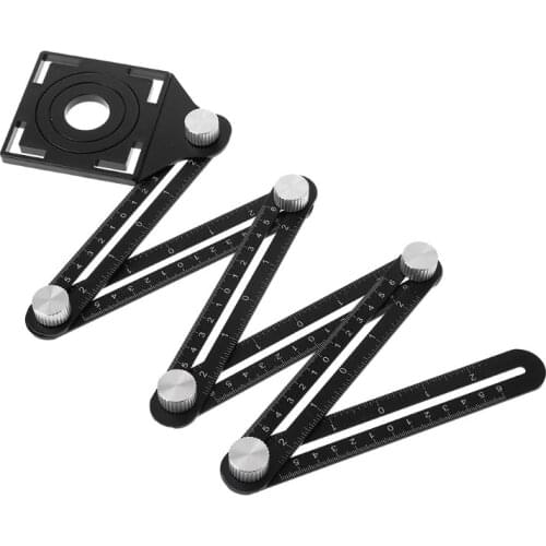 Multi Template 6 Folding Rulers Puncher Carpentry Angle Ruler with Drill Guide Glass Tiles Woodworking Gauges Tool Template