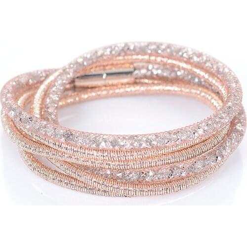 Miasol Mesh Chain With Full Resin Crystal Multiple Rows Double Wrap Magnetic Bracelet For Diy Women Bracelet Jewelry Gifts