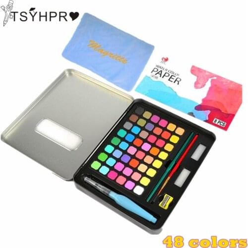 48 Colors Professional Solid Watercolor Paint Set 63 Pcs Art Sets With Paint Brush Water Color Painting Pigment Art Supplies