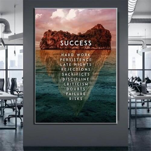 Ocean Island Mountain Trees Canvas Painting Prints Motivational Quotes Success Hard Work Poster Wall Art Picture Office Decor