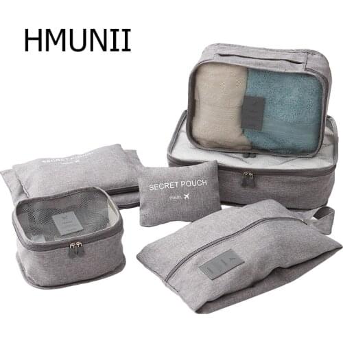 HMUNII Packing Organizers Clothing Cubes Shoe Bags Laundry Pouches For Travel Suitcase Luggage, Storage Organizer 7 Sets Gray