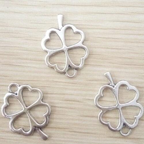 BULK 30 Zinc Alloy Metal Antique Silver Plated Four Leaf Clover Charms Pendants 17*25mm 1.4g
