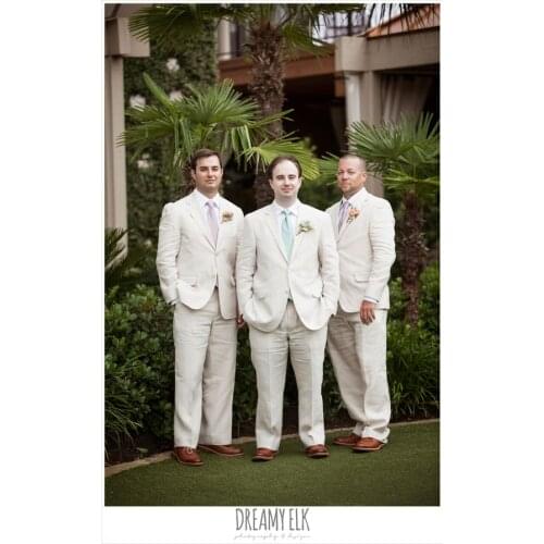 Latest Coat Pant Designs Beige Linen Beach Best Men Suit Slim Fit 2 Piece Groomsman Tuxedo Custom Prom Blazer Terno Masculino s