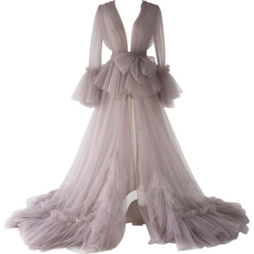 Luxury Customised Ruffles Maternity Dresses Long Sleeves Maternity Gown Boudoir Lingerie Robe Bathrobe Nightwear Babydoll