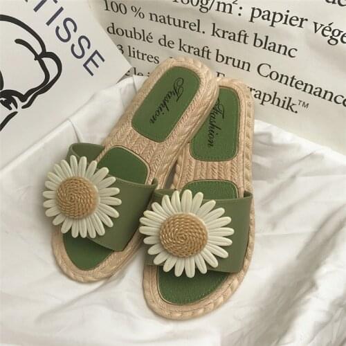 Chrysanthemum Pattern Female Student Slippers New Fashion Slippers Soft Bottom Non-slip Daisy Straw Rope Slippers