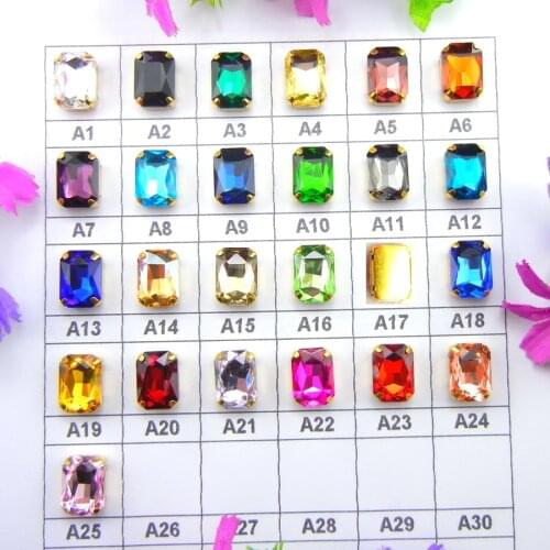 Glass Crystal Gold claw settings 7 Sizes Various colors Rectangle shape Sew on Crystals rhinestone beads garment handicraft diy