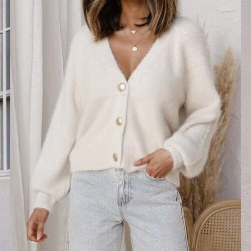 Urifens 2021 Elegant Long Sleeve Mohair Sweater Women New Single-Breasted Female Short Cardigan Soft Flexible Knitted Outwear