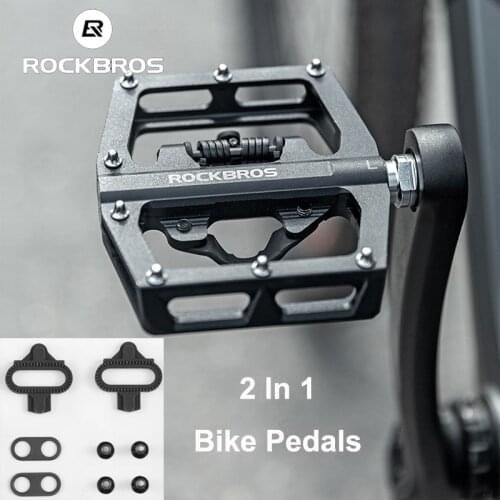 ROCKBROS 2 In 1 Bicycle Pedal For SPD System Non-Slip MTB Bike Lock Pedals Aluminum Alloy Bike Flat Platform Pedal Accessories