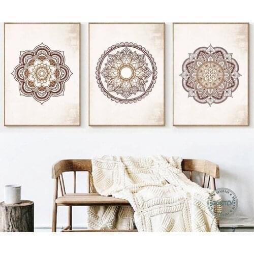 Vintage Mandala Brown Pattern Canvas Painting Nordic Poster Prints Wall Art Modular Picture for Living Room Home Decor No Frame