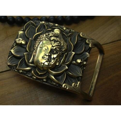 Handmade Lotus buddha Pattern High-grade Brass Belt Buckle ｜ Mens Belt Head ｜ Belt Accessories