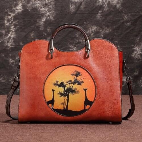 Retro Cow Leather Women Bag 2021 New Female Casual Shell Tote Hand Painted Handbag Lady Shoulder Messenger Bags Bolsas De Mujer