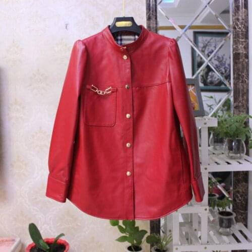 2021 Spring fashion womens high quality genuine leather loose shirts B690