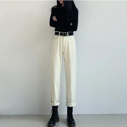 Woman Jeans Pants Loose Straight Autumn And Winter High Waist Jeans White Pants Pantalones Vaqueros Mujer