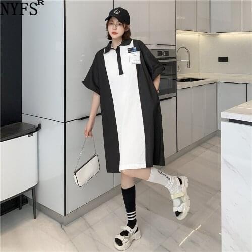 NYFS Summer Dress 2021 Korean New Loose POLO Collar Woman Dress Vestidos Robe Elbise Fashion Short Sleeve Shirt Dress
