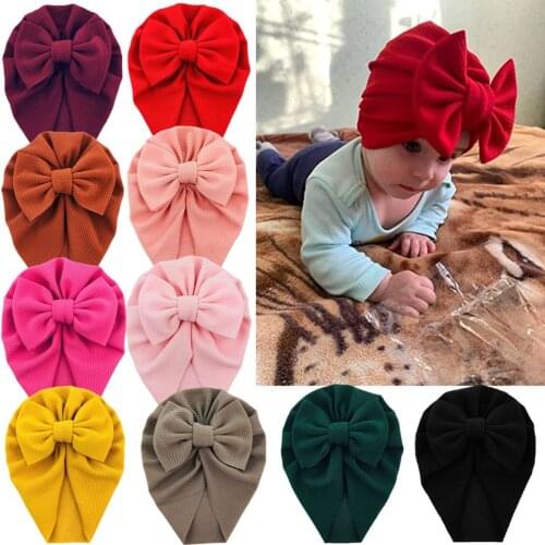 10Pcs/Lot Infant Kids 6" Big Waffle Hair Bow Turban Caps Lovely Soft Bonnet Beanie For Toddler Baby Girl Headwraps