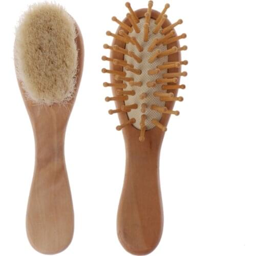 2Pcs/Set Newborn Wooden Brush Comb Baby Boy Girl Soft Hair Brush Head Massager