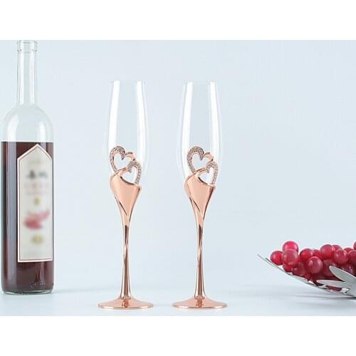 201-300 ml Rose Gold Champagne Cup High Foot 1PC Glass Wedding decoration for Core-Shaped Diamond Crystal Cup Red Wine Cup