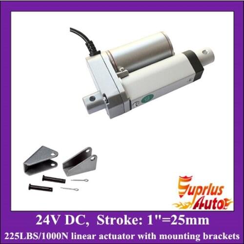 DC 24V linear actuators 1"=25mm stroke length, max load 1000N/225lbs electric linear actuators with mounting brackets