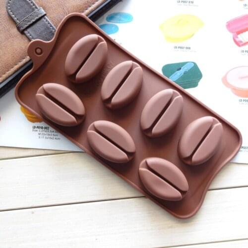 7 Holes Silicone Mold Chocolate Cookie Cutters Kitchen Oven Baked Coffee Bean Cake Decorating Tools Moldes