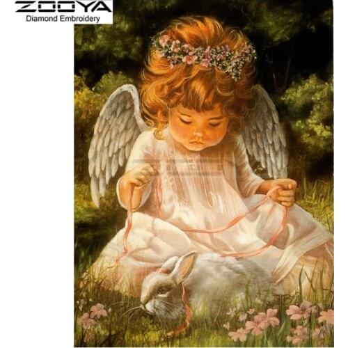 ZOOYA Diamond Embroidery DIY Diamond Painting Angel Girl and Rabbit Diamond Painting Cross Stitch Rhinestone Decoration CJ885