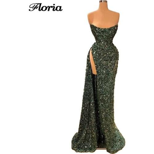Arabic Shiny Party Dress 2020 High Split Side Glitter Evening Dress Long Prom Dresses Vestido De Festa Dubai Aibye Women Gowns