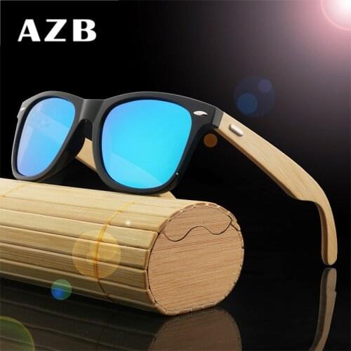 AZB Polarized Handmade Wood Sunglasses square bamboo for women men Mirror Sunglass Sun glasses retro de sol masculino 12 Colors