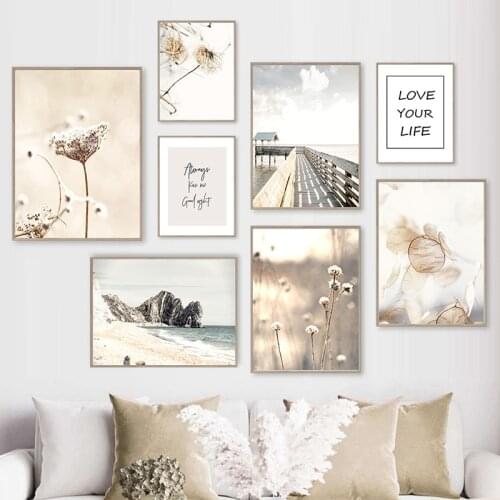 Beight Grass Flower Canvas Painting Landscape Abstract Figure Wall Art Poster and Print for Modern Art Home Living Room Decor