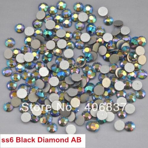 Free Shipping! 1440pcs/Lot, ss6 (1.9-2.1mm) Black Diamond AB Flat Back Nail Art Glue On Non Hotfix Rhinestones