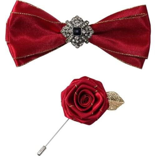 Free shipping new casual fashion MENS male wedding Korean groom groomsmen England dress dress red black bow tie brooch set