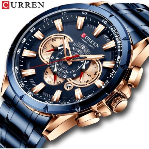 CURREN Sport Chronograph Mens Watches Top Brand Luxury Full Steel Quartz Clock Waterproof Big Dial Watch Men Relogio Masculin