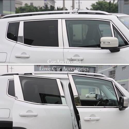 For Jeep Renegade 2016-2021 Stainless Steel Car Door Glass Window Pillar Frame Cover Middle Column Garnish Trims Accessories