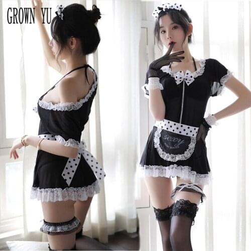 Erotic Women Intimate cosplay Sexy temptationmaid uniform Dress Stockings set porno french maid uniforms skirt naughty lingerie