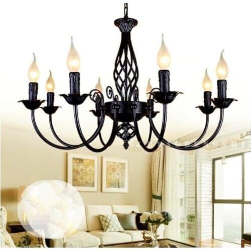 European wrought iron pendant lights living room lamp candle light lamp garden bedroom restaurant black white ceiling lamp E14