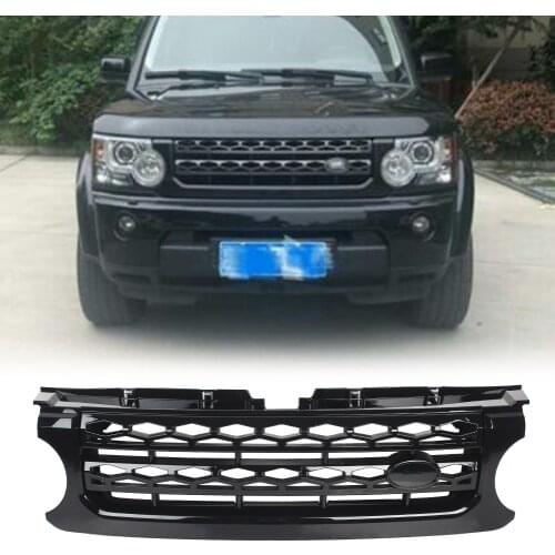 Glossy Black Car Racing Grill Front Mesh Grille Moulding ABS For Land Rover Discovery 4 LR4 2010 2011 2012 2013 L319 w/ Emblem