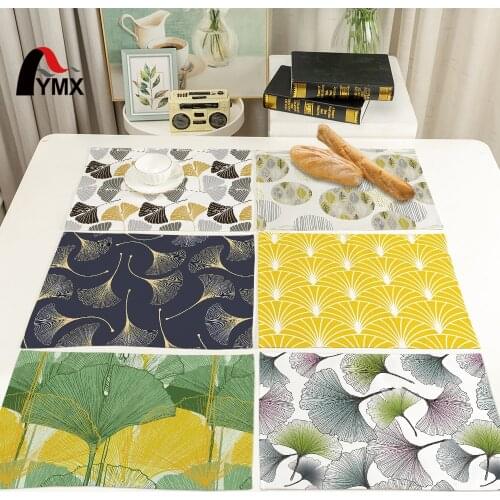 FYMX Featured Plant Napkins Colorful Ginkgo Leaves Nature Plant Leaf Placemat Kitchen Waterproof And Oil Proof